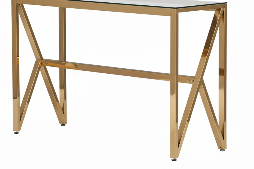 Console métal doré plateau en verre transparent 120x40x78 cm MAJESTIQUE
