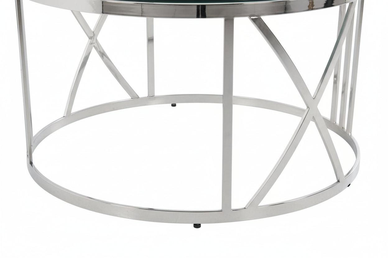 Table Basse ATMOS Ronde Plateau Verre Trempé Transparent Pieds Chrome D100x45cm