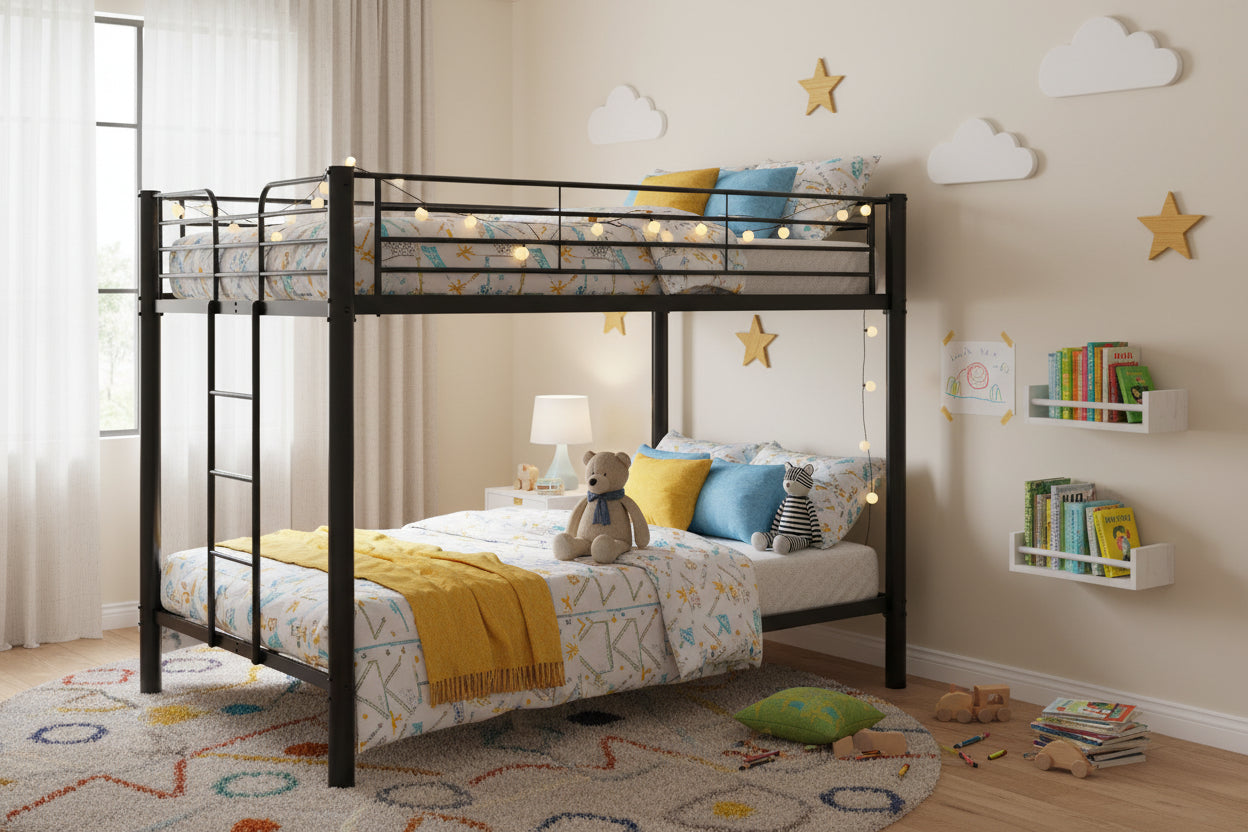 Lit superposé 4 places métal noir 2x140x190 cm COLOSSE