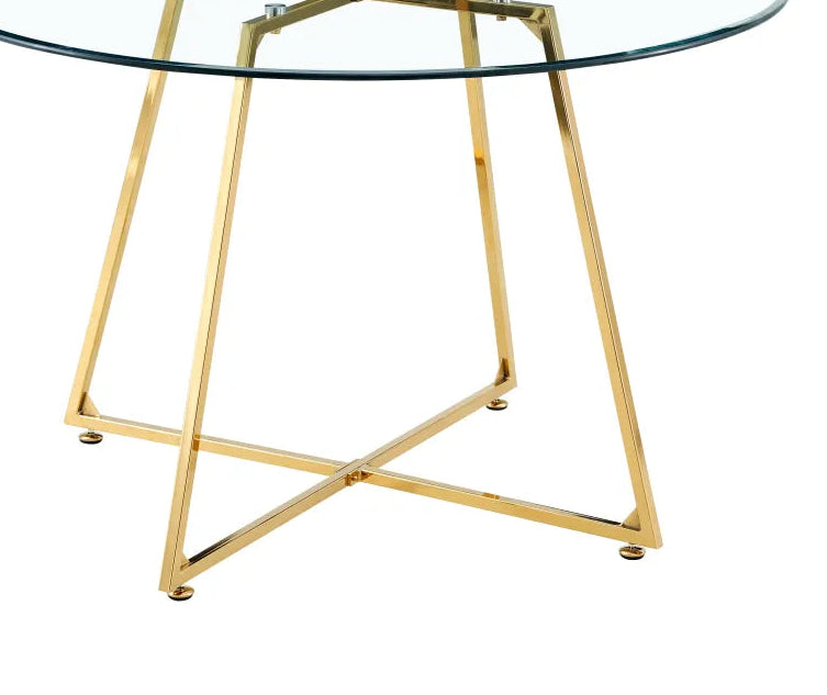 Table à Manger Ronde Verre Transparent Pieds Métal Doré 120x75cm - HELOISE#couleur_transparent