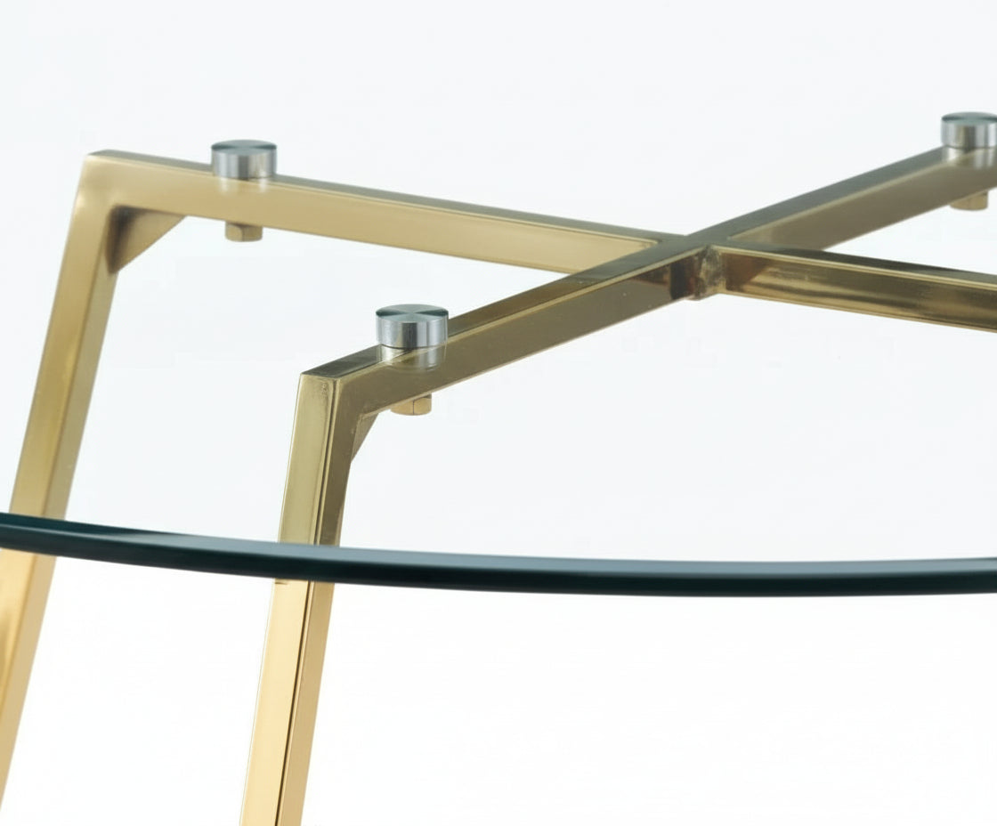 Table à Manger Ronde Verre Transparent Pieds Métal Doré 120x75cm - HELOISE#couleur_transparent