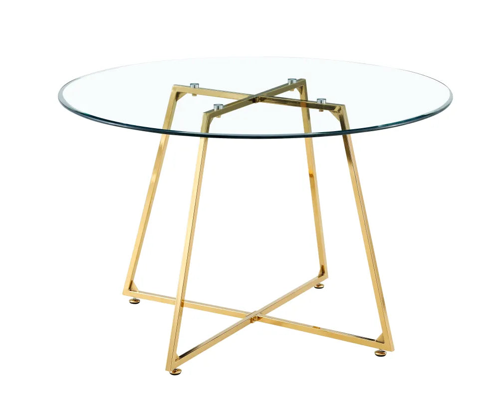 Table à Manger Ronde Verre Transparent Pieds Métal Doré 120x75cm - HELOISE#couleur_transparent
