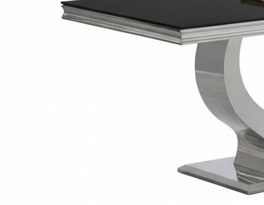 Table à manger TROFY 4 à 6 personnes 150x90 cm chrome plateau en verre noir