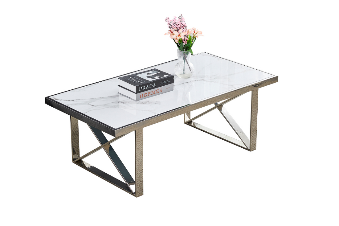Table basse LEVANTO chrome marbre blanc 120x60x45 cm