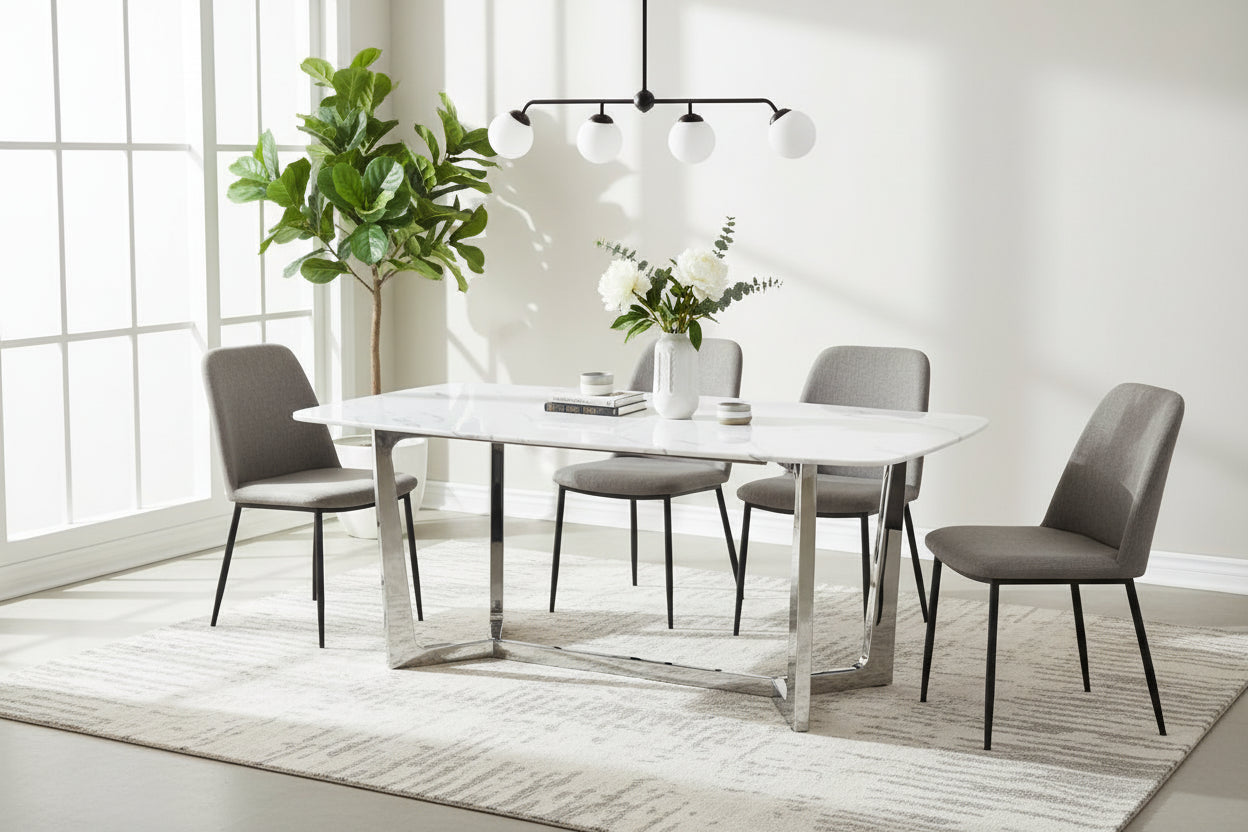 Table à manger plateau granite marbré blanc 180x90 cm – GOSSIP
