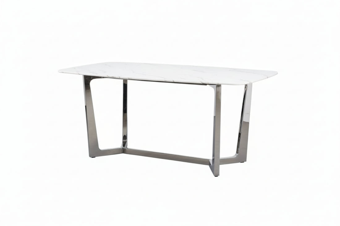 Table à manger GOSSIP plateau en Granite Marbré Blanc #couleur_chrome