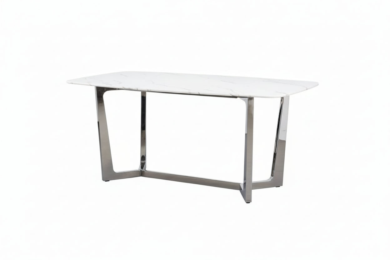 Table à manger GOSSIP plateau en Granite Marbré Blanc #couleur_chrome