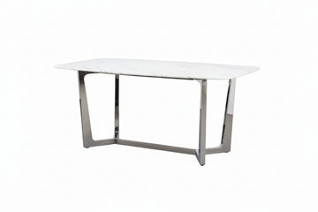 Table à manger GOSSIP plateau en Granite Marbré Blanc #couleur_chrome