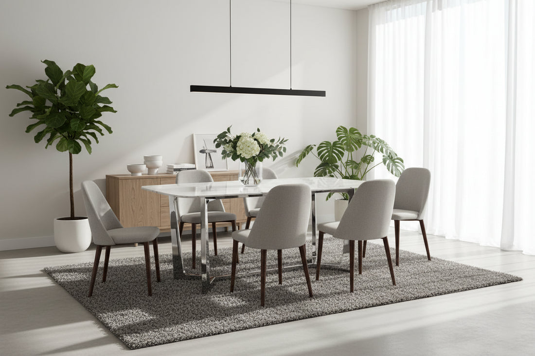 Table à manger GOSSIP plateau en Granite Marbré Blanc #couleur_chrome