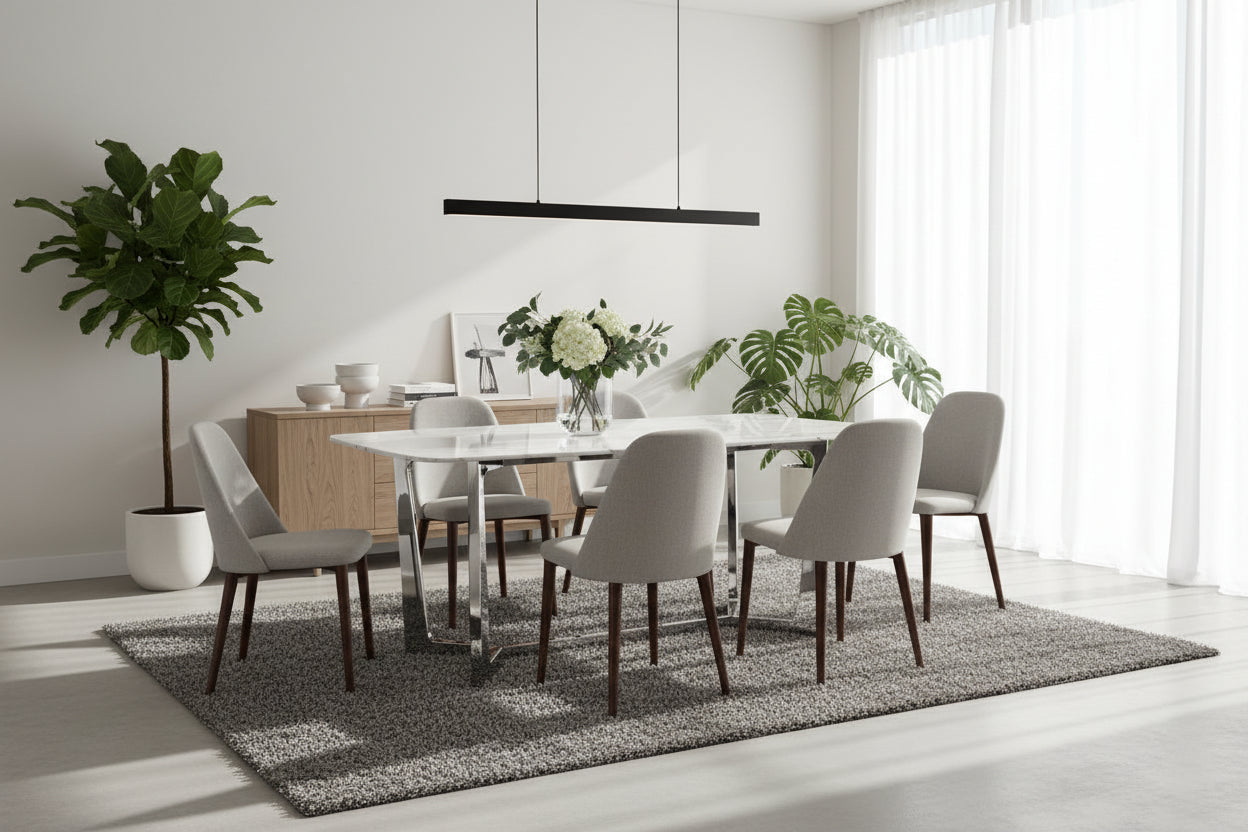 Table à manger plateau granite marbré blanc 180x90 cm – GOSSIP