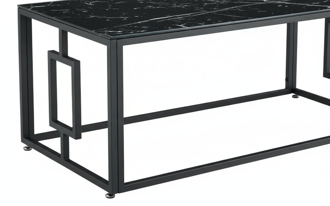 Table basse SOPHIE  pieds en métal noir 120 cm - Marbré noir