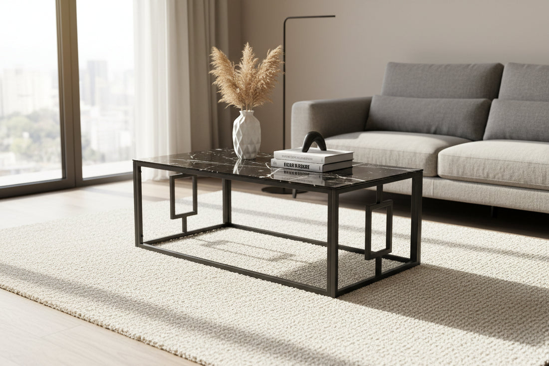 Table basse SOPHIE  pieds en métal noir 120 cm - Marbré noir