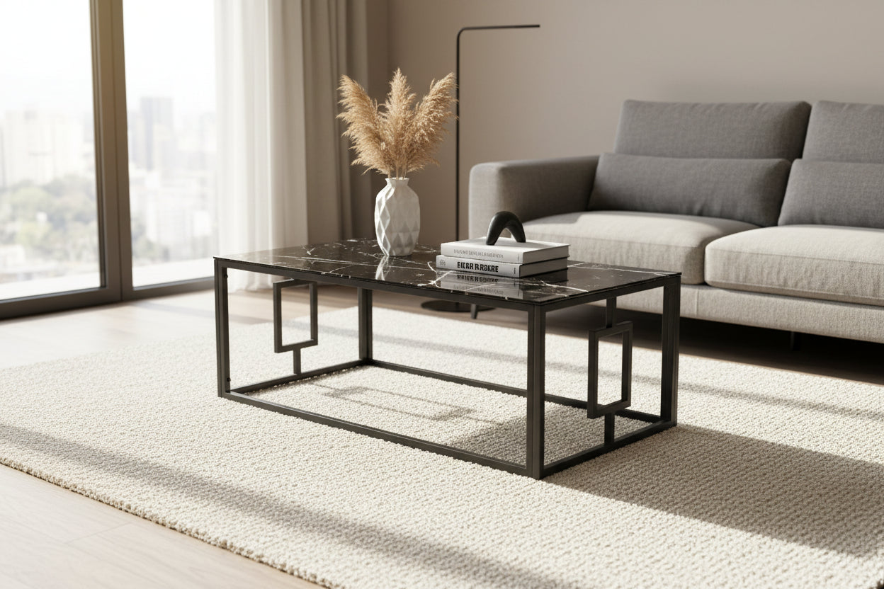 Table basse SOPHIE  pieds en métal noir 120 cm - Marbré noir