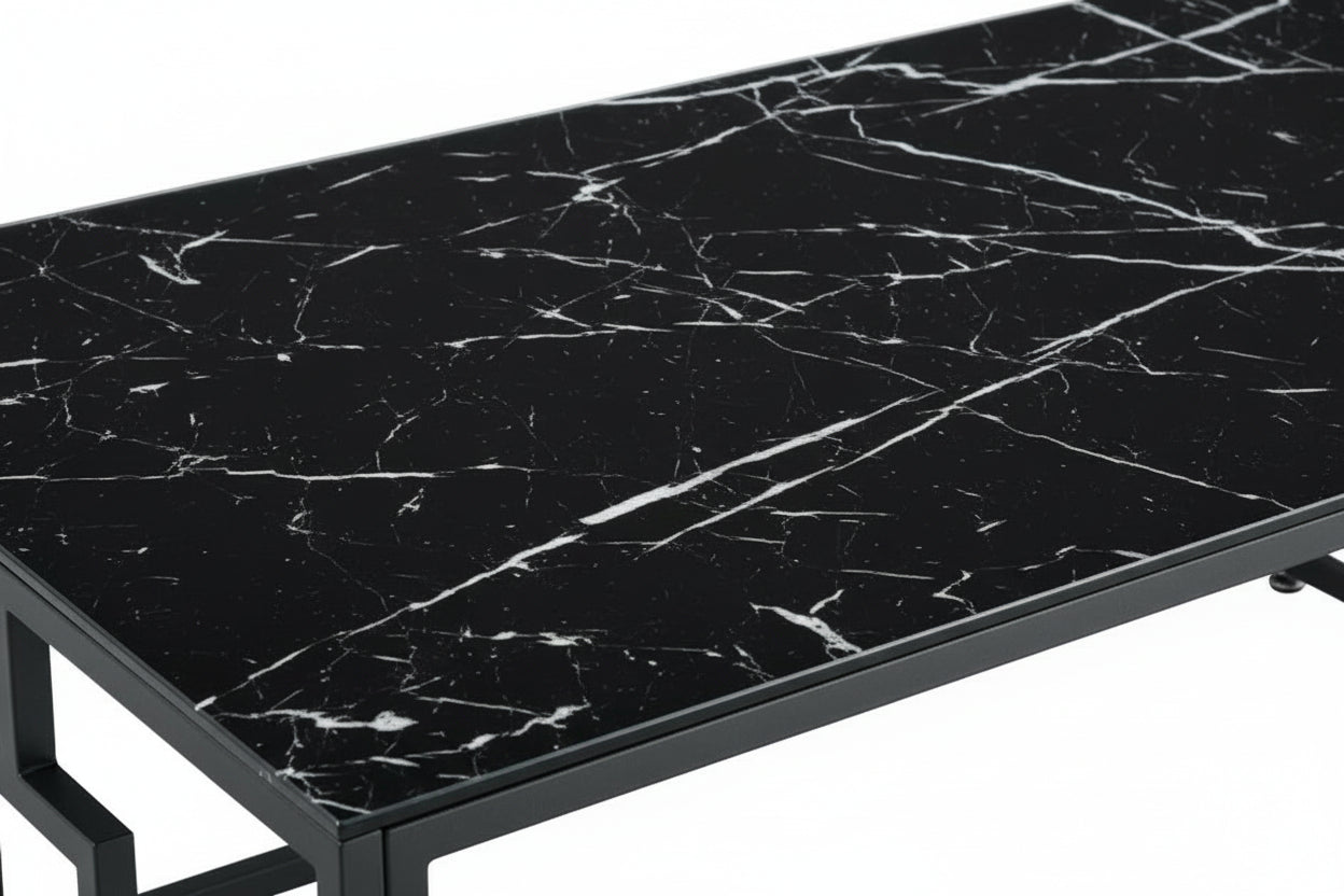 Table basse SOPHIE  pieds en métal noir 120 cm - Marbré noir