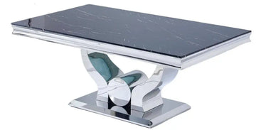 Table basse Trofy Chrome et plateau en verre 120x70 cm effet marbré noir