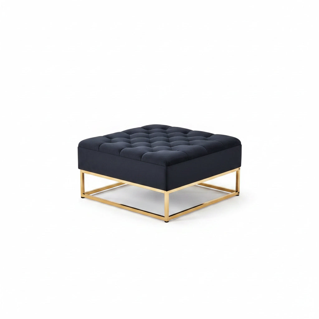 Table basse pouf velours noir 80x80 cm - CAPITONNE