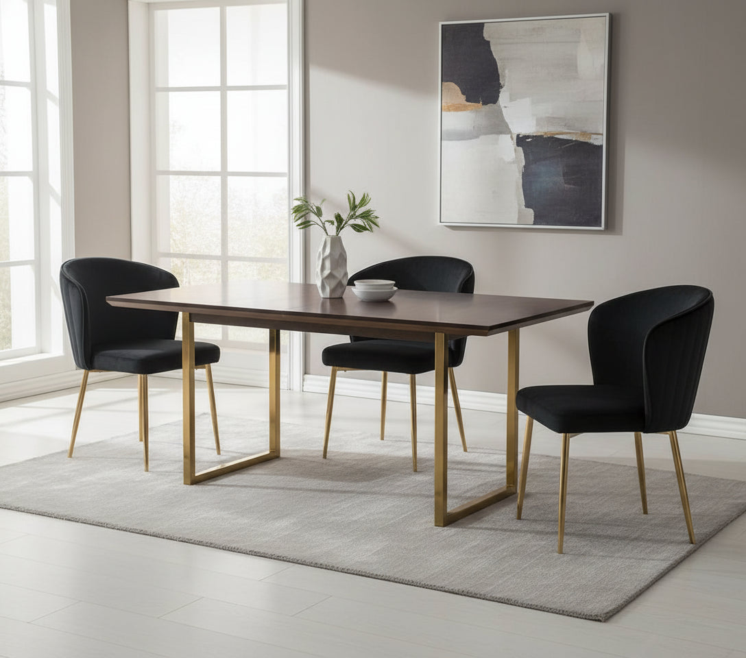 Lot de 4 chaises moderne DIANA gold velours noir