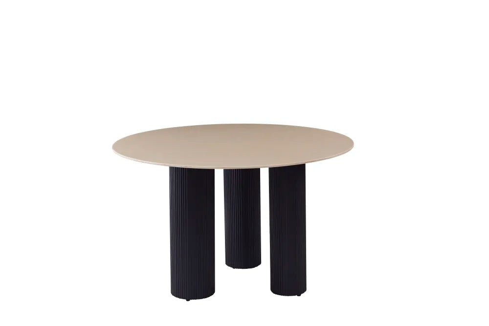 Table repas ANAIS pieds noir plateau céramique 120 cm #couleur_beige