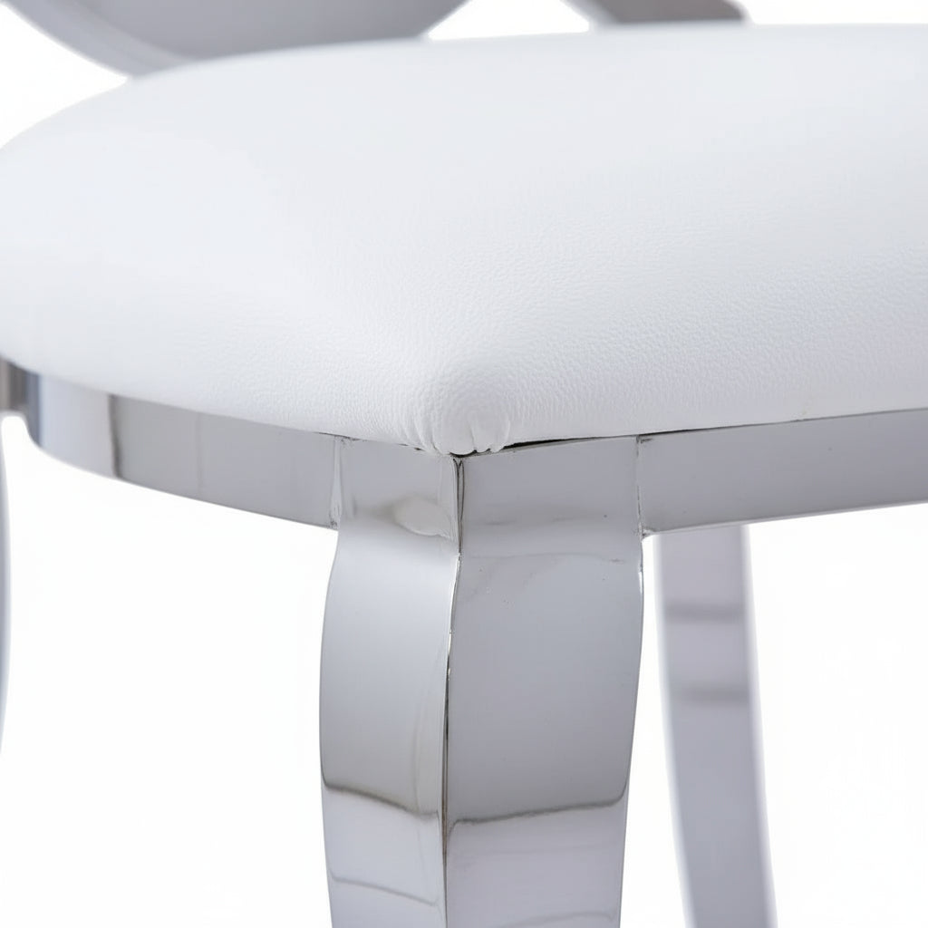 Lot de 4 chaises ANGEL baroque Chrome simili cuir blanc