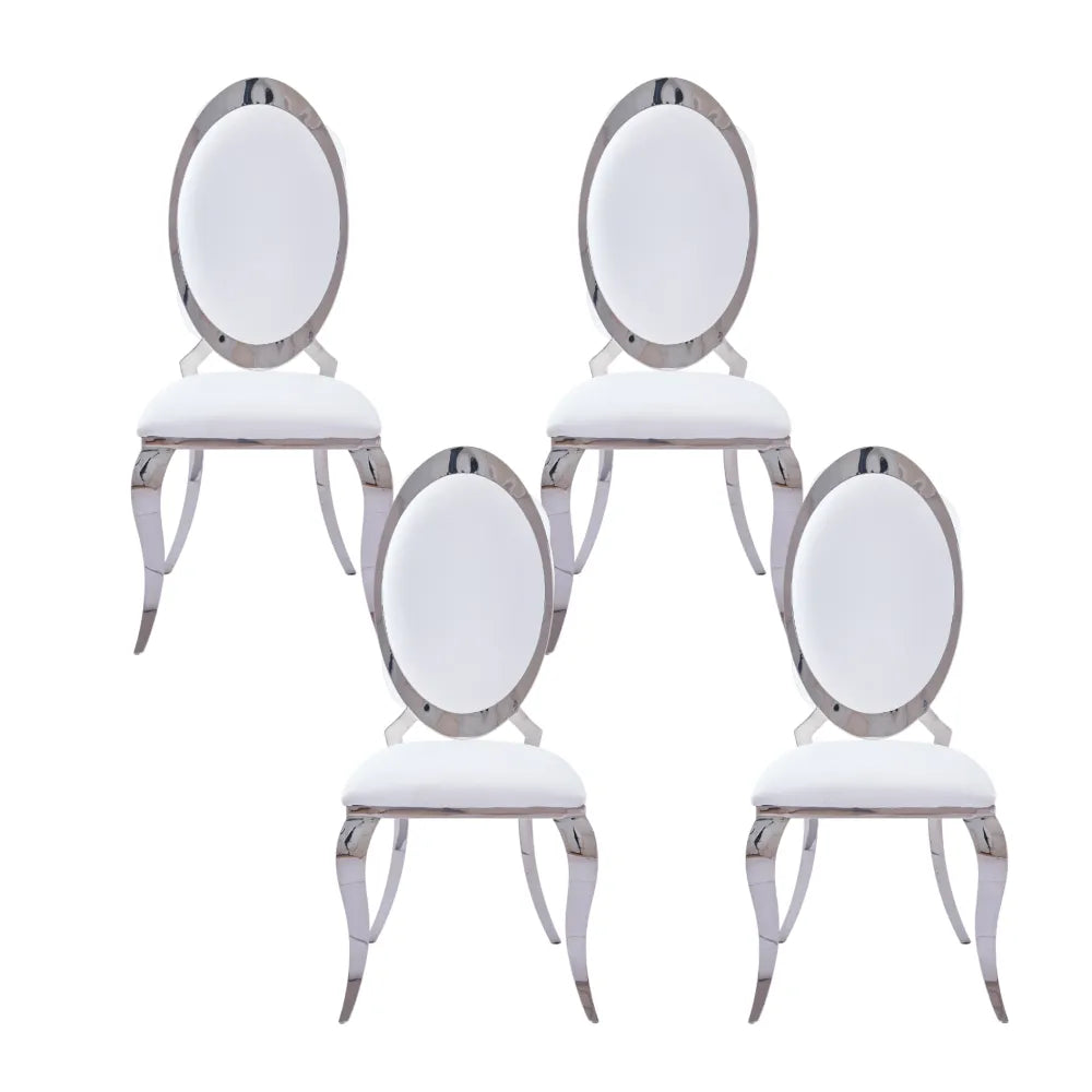 Lot de 4 chaises ANGEL baroque Chrome simili cuir blanc