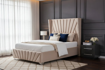 Lit 2 places 140x190 cm velours Beige sommier intégré BONIFACIO