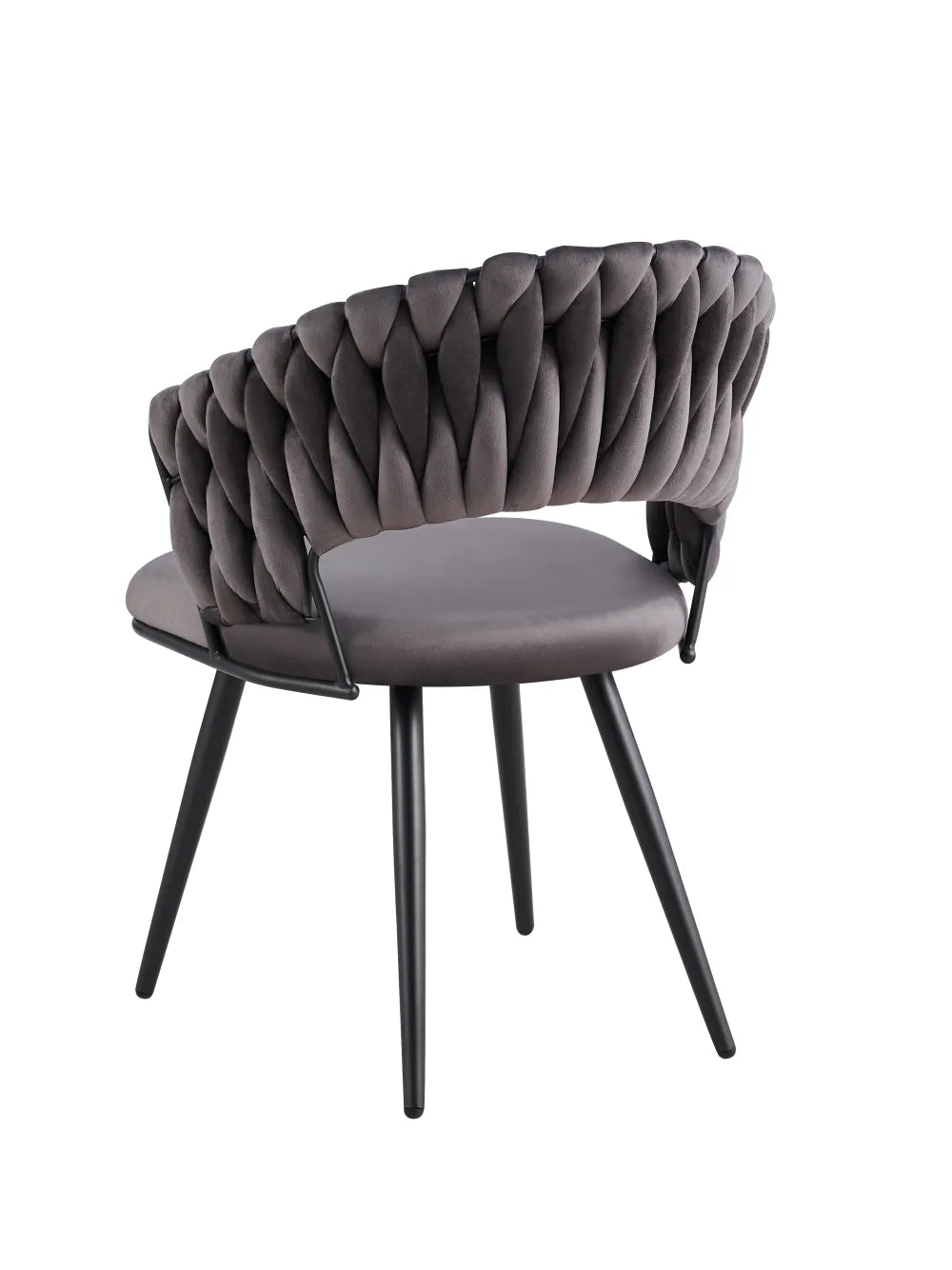 Lot 2 Chaises Salle à Manger Velours Anthracite Dossier Tressé Métal Noir CAROLINA