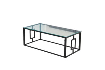 Table Basse SOPHIE Pieds Métal Noir Plateau Verre Trempé Transparent 120x60x45cm