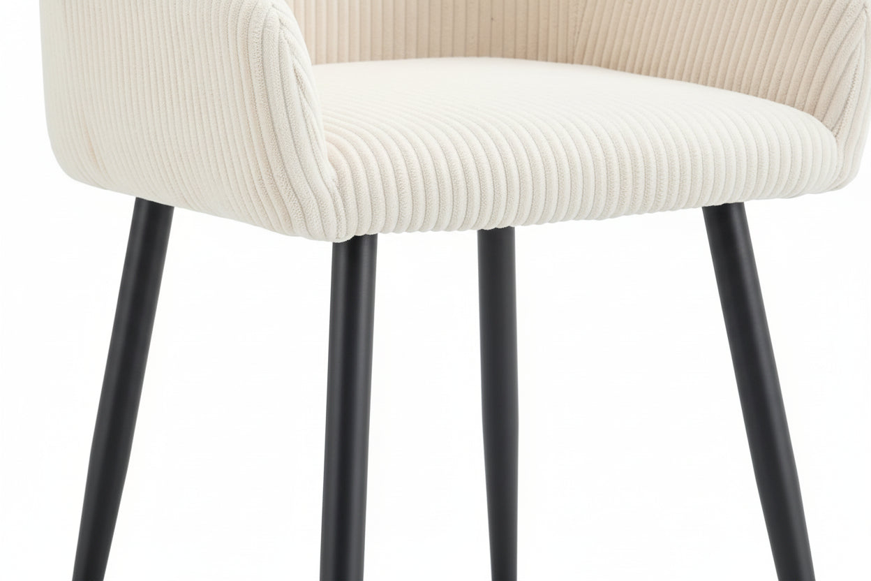 Lot 2 Chaises Salle à Manger Peach Accoudoirs Beige Pieds Métal Noir