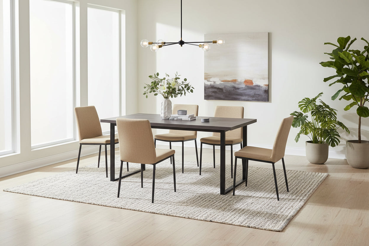 Table à manger bois gris 160x90 cm 4-6 couverts pied métal – BELGRADE