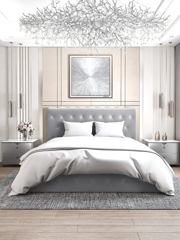 Lit coffre 2 places en velours gris 140x190cm CORSICA