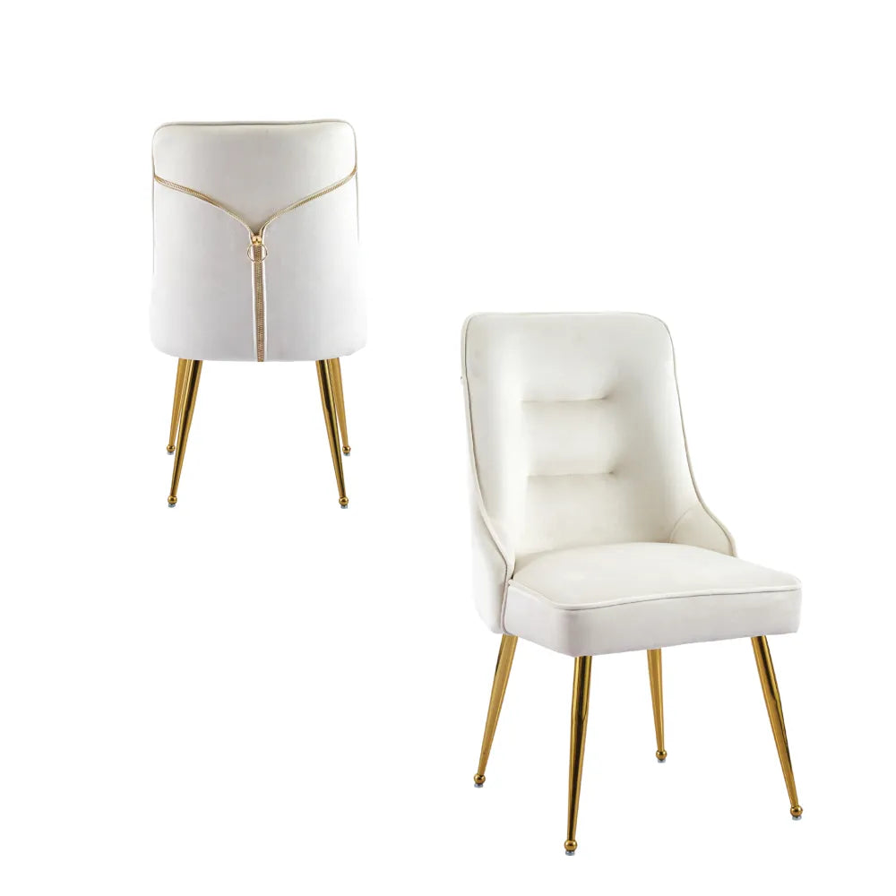 Lot de 2 chaises luxury ZIP en velours pieds Gold - Beige