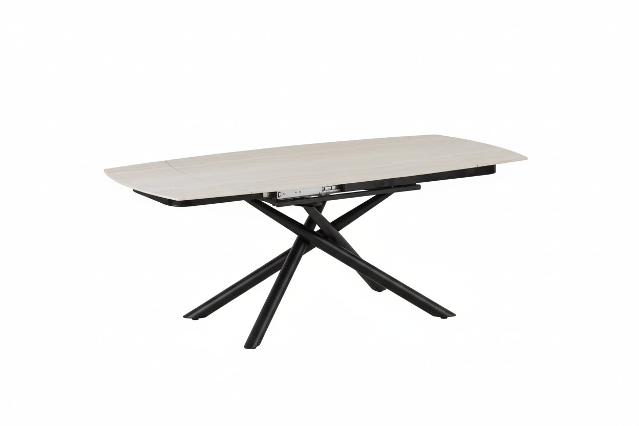 Table repas extensible céramique travertin blanc 129/189 cm – NYSA