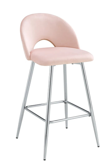 Lot de 2 tabourets de bar TEDDY pied chrome velours#couleur_rose