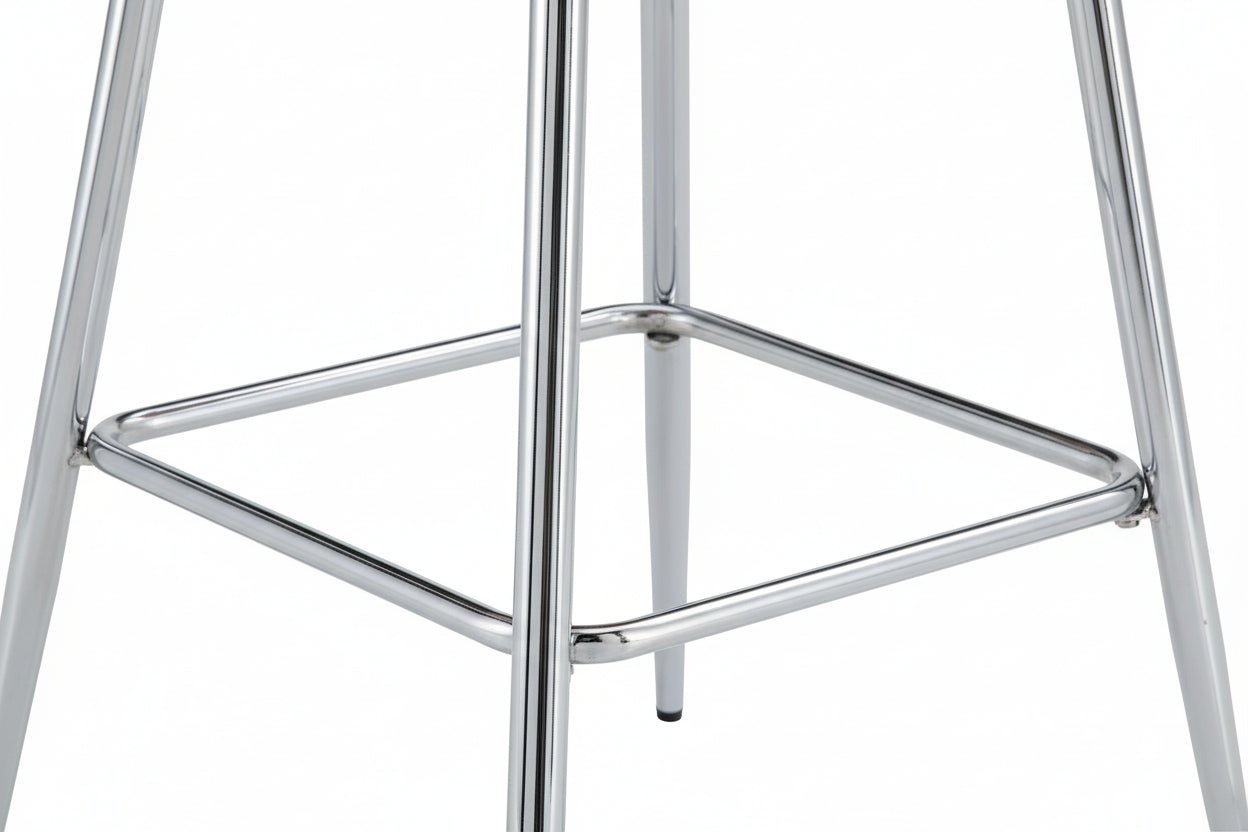 Lot 2 Tabourets de Bar Teddy Velours Rose Pieds Chrome 47x36x98cm