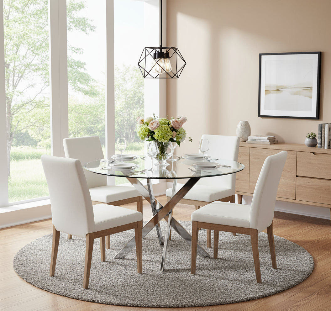 Table a manger ronde JESSICA chrome XXL 120 cm 4 couverts #couleur_transparent