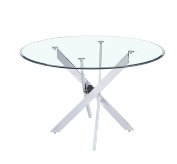 Table a manger ronde JESSICA chrome XXL 120 cm 4 couverts #couleur_transparent