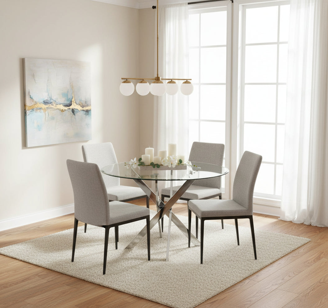 Table à manger ronde JESSICA TRANSPARENT chrome 100 cm 4 couverts