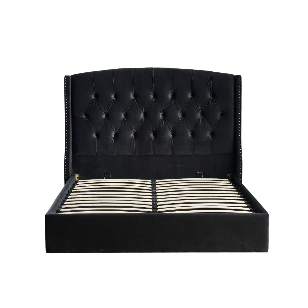 Lit Coffre 2 places 180x200 cm velours noir sommier intégré SULTAN