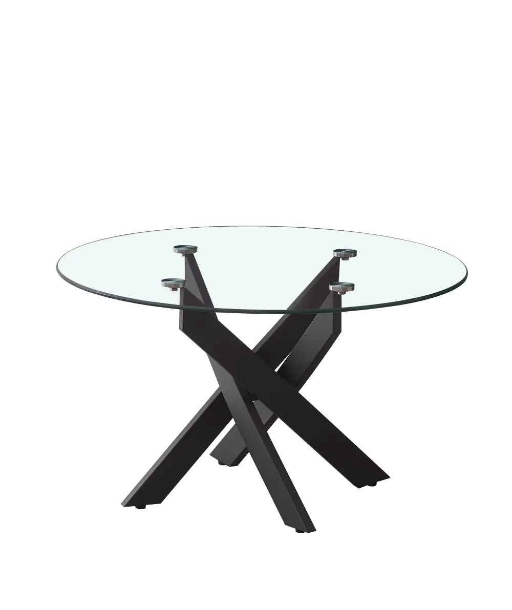 Table Basse JESSY Ronde Plateau Verre Trempé Transparent Pieds Métal Noir D80x45cm
