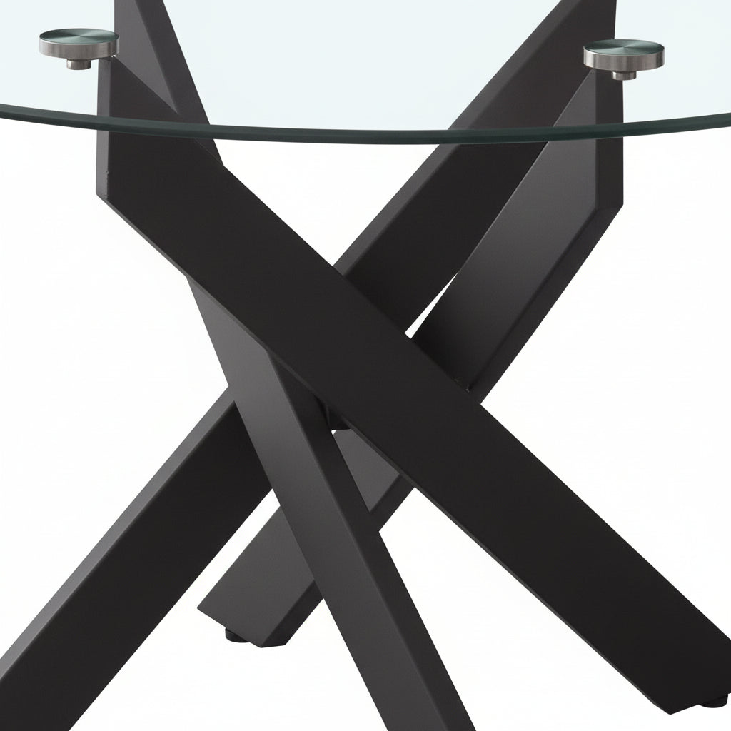 Table Basse JESSY Ronde Plateau Verre Trempé Transparent Pieds Métal Noir D80x45cm
