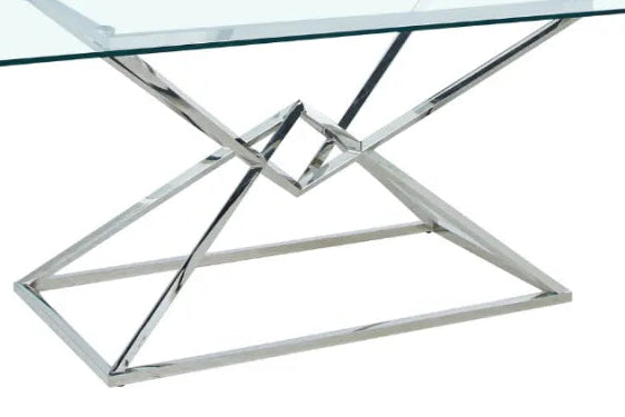 Table à Manger Rectangulaire Verre Transparent - Pieds Chrome – 180×90×75 cm – PYRAMIDE