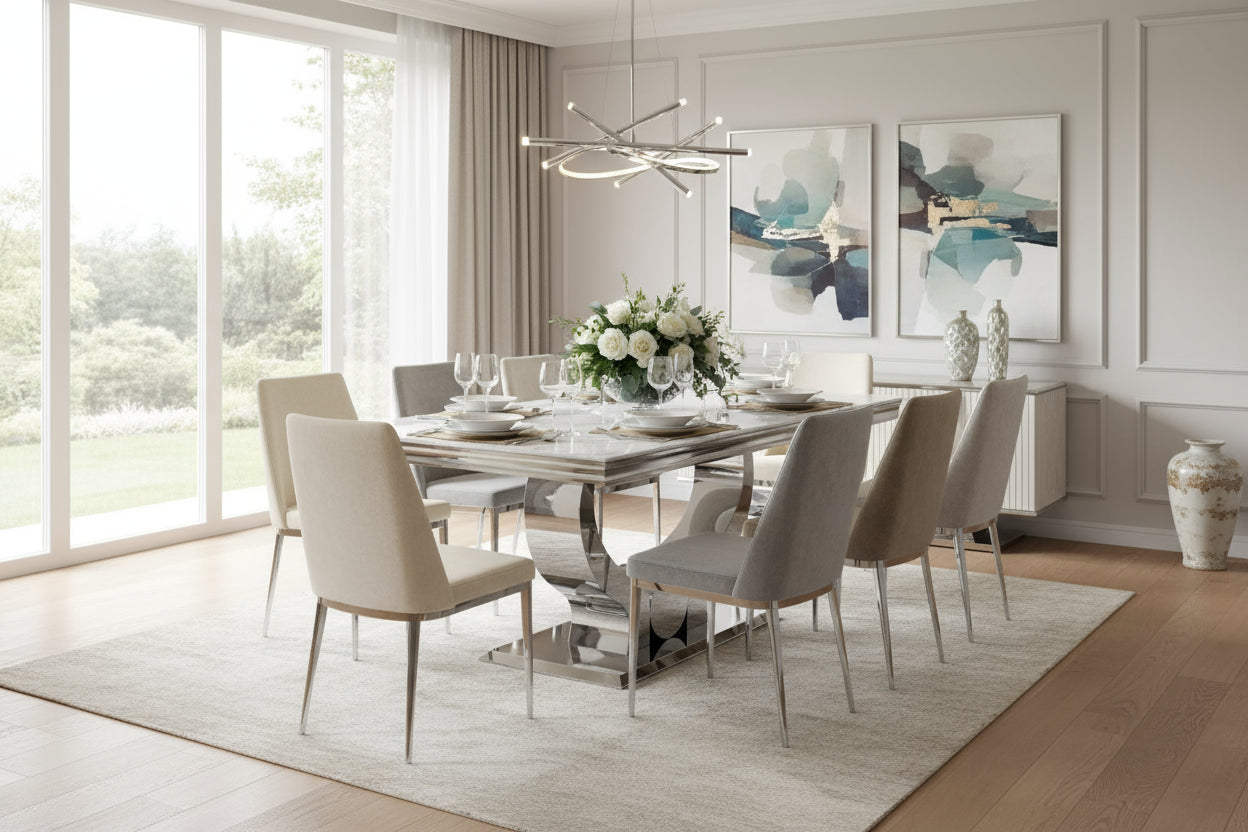 Table à Manger TROFY 180 cm effet marbré blanc