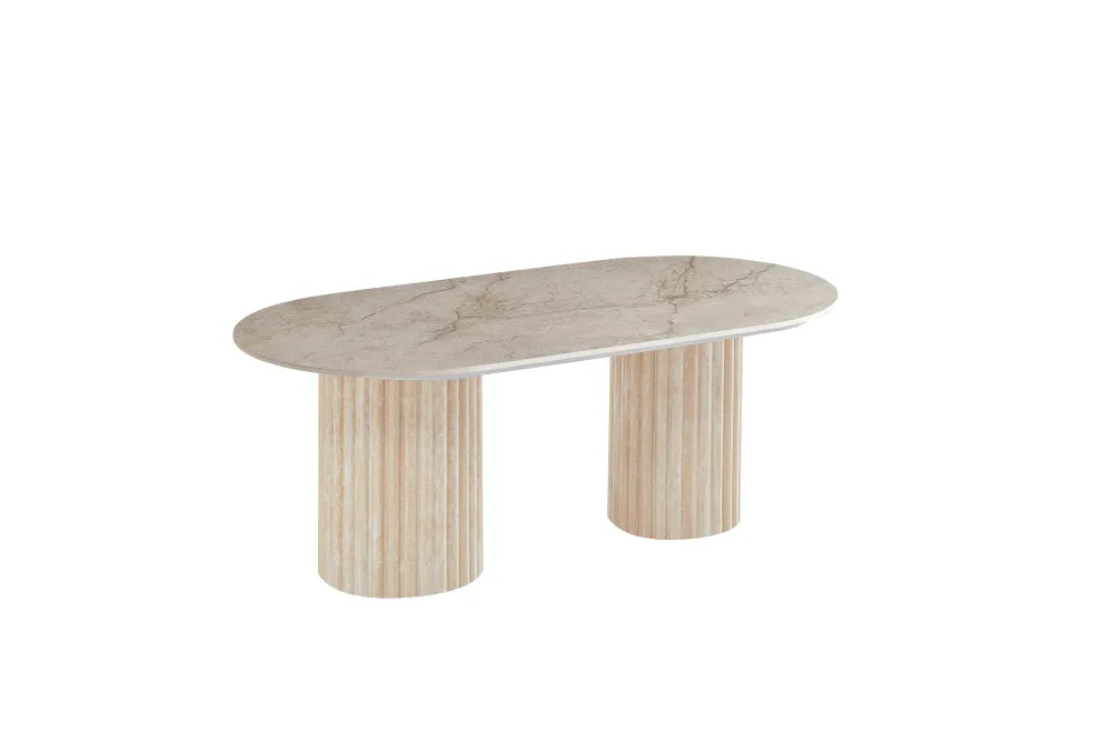 Table Basse Ovale Céramique Effet Travertin 120x60 cm – KEYSHA