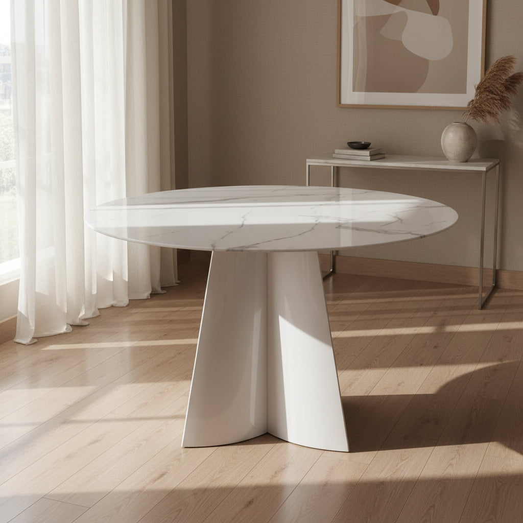 Table à manger CAPUCINE Chrome Marbre blanc