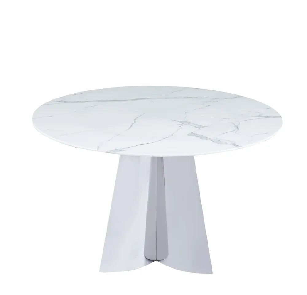 Table à manger CAPUCINE Chrome Marbre blanc