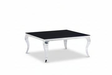 Table Basse Carrée Chrome Verre Noir 100x100x45 cm BAROQUE