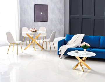 Table a manger ronde JESSICA Gold XXL 120 cm 4 couverts #couleur_marbré-blanc