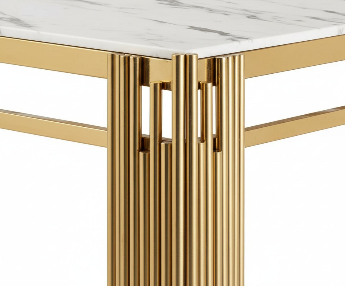 Table à manger Rectangulaire Gold Plateau Effet Marbre Blanc 180x90x75 cm - FLUTE