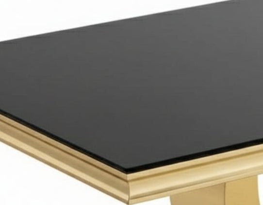 Table à manger verre noir pied métal doré 180x90 cm TROFY