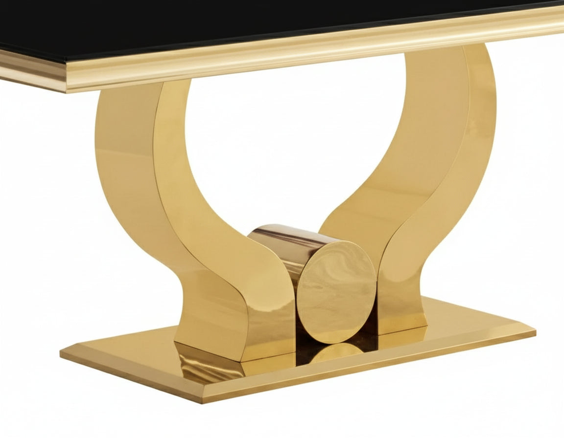 Table à manger verre noir pied métal doré 180x90 cm TROFY